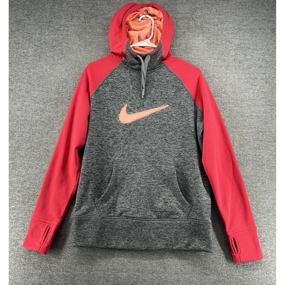 Nike Thermal Fit Hoodie Sweater Women Size Medium Pink‎ Gray Winter